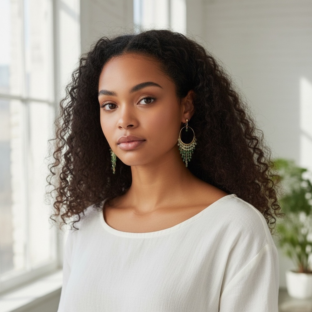 Elegant Gold and Green Chandelier Earrings - Picture 4 of 4